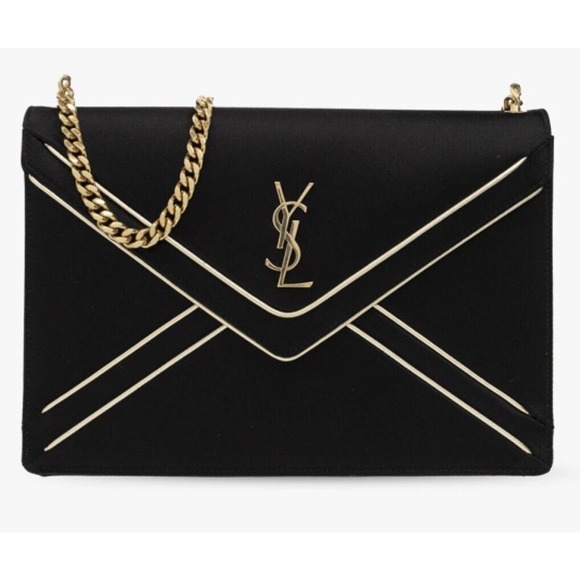 NEW! Saint Laurent YSL Black Chain Envelope Shoulder Bag Purse Authentic - Picture 1 of 15